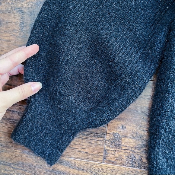 Madewell • Eaton Puff-Sleeve Pullover Sweater black sparkly fuzzy cropped - Picture 8 of 12